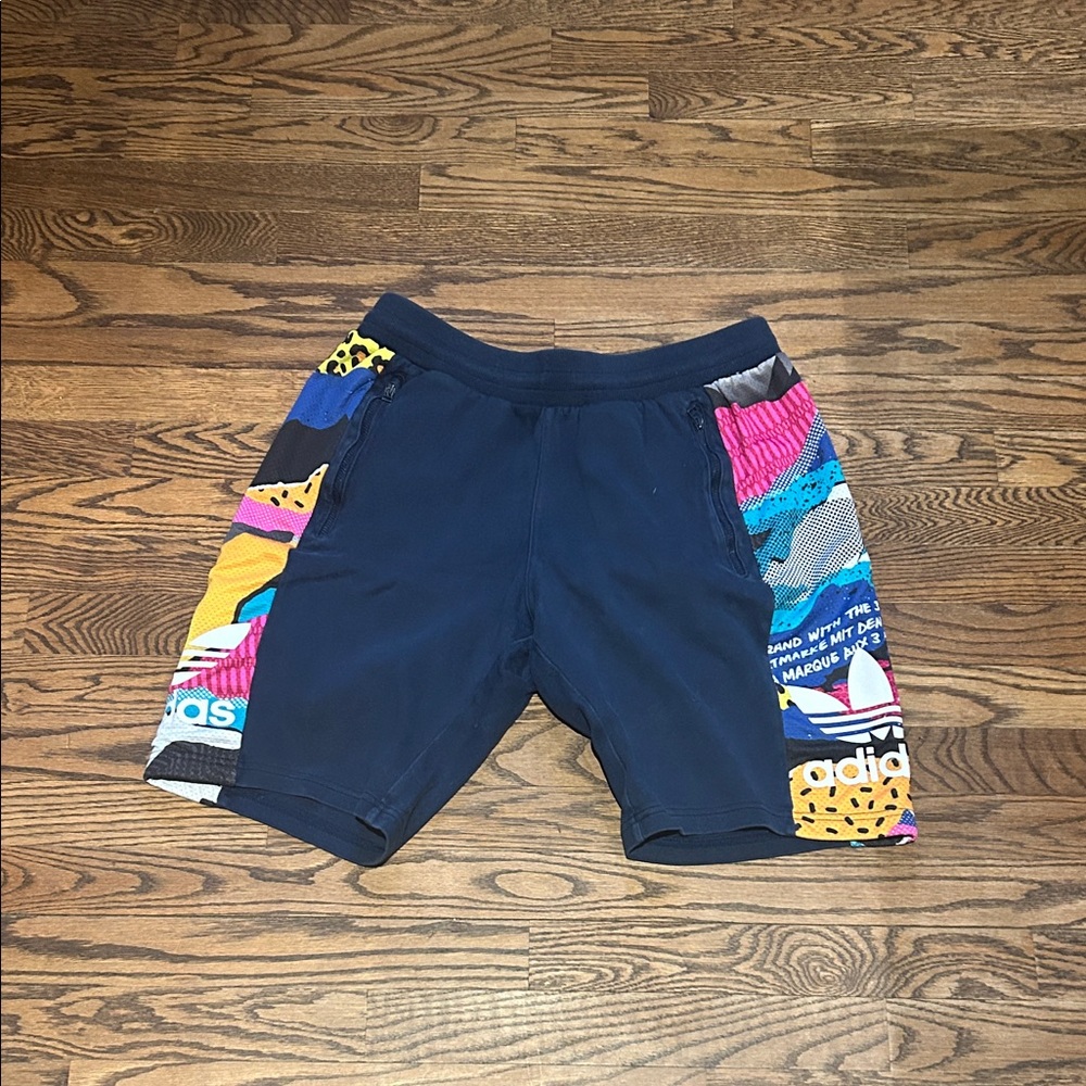 Adidas Navy and Multicolor Graphic Shorts